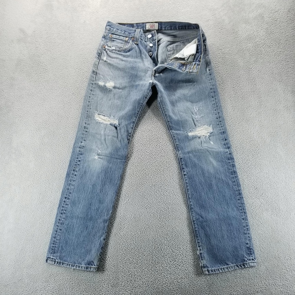 VTG Levis 501 Jeans Mens 30x30 Blue Straight Distressed Button Fly Y2K Thrashed